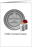 Custom Happy Holidays Canning Company to Customers Tin Cans Baubles card