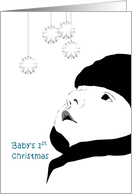 Baby’s First Christmas Baby Looking At Snowflake Ornaments card