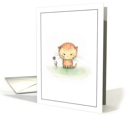Thinking of You Orange Tabby Kitten Watercolor Illustration card