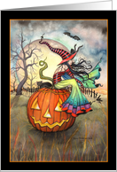 Halloween Card One Giant Pumpkin Witch and Black Cat card