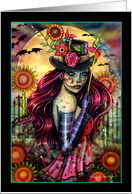 Sugar Skull Girl Halloween Day of the Dead Card
