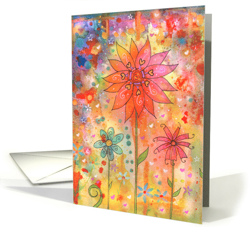 Abstract Colorful Flowers Doodle in Watercolor card (1639730)