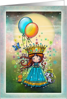Little Princess with Kitty and Puppy and Balloons card