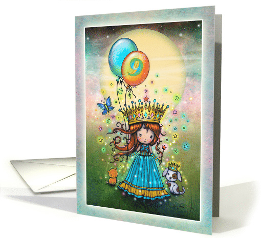 Nine Year Old Girls Birthday Card Little Princess with Balloons card