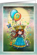 Nine Year Old Girls Birthday Card Little Princess with Balloons card