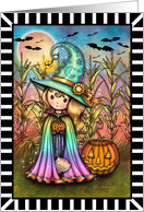 Cute Witch with Cat Halloween Art card