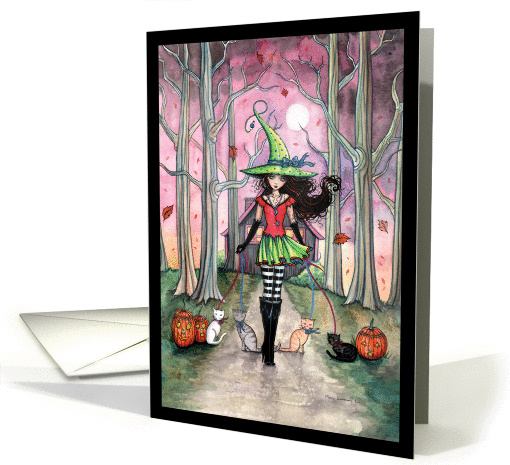 Halloween Witch and Cats Card - Molly Harrison Art card (854836)
