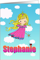 Birthday Card - Stephanie Name - Fairy Princess in Clouds card