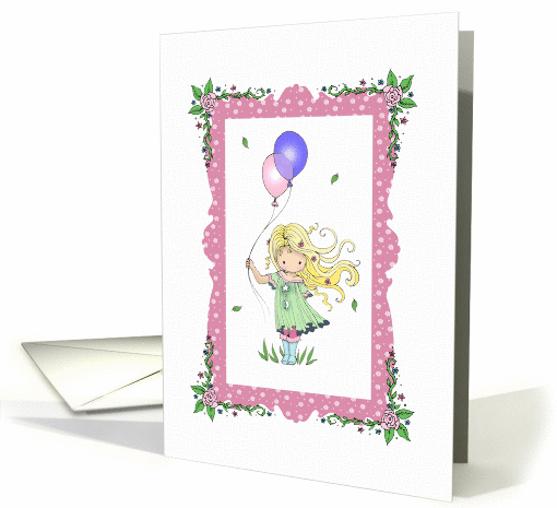 Little Birthday Girl with Balloons and Flowers card (855439)