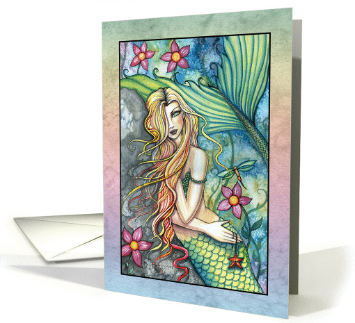 Blank Any Occasion Card - Mermaid with Flowers card (858665)