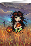 Halloween Card Big Eye Fairy Girl with Jack-O-Lantern - by Molly Harrison card