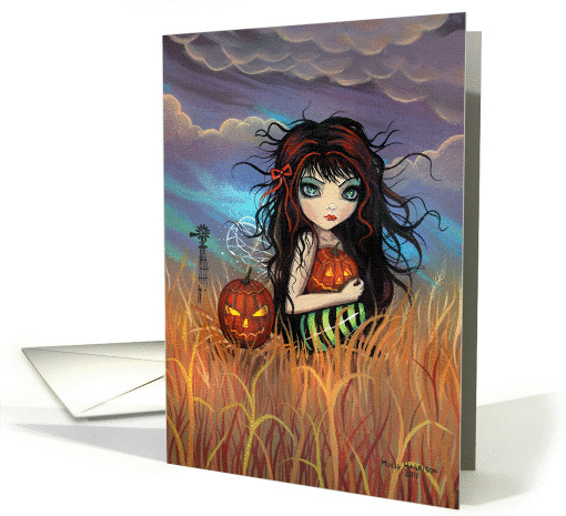 Blank Card Big Eye Fairy Girl with Jack-O-Lantern - by... (864326)