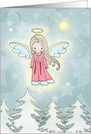 Little Christmas Angel above the Trees card