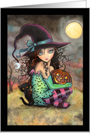 Halloween Witch and Black Cats card