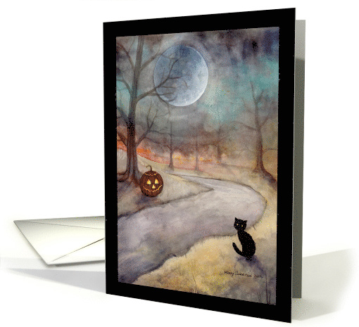 Black Cat and Jack-o-Lantern Halloween Art card (964501)