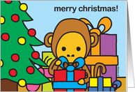 Christmas Monkey with Presents and Christmas tree, RiRo Zoe card