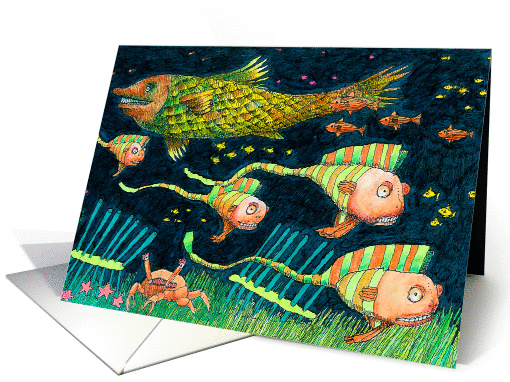 Encouragement, keep it up, imaginary fish, swim upstream card (866910)