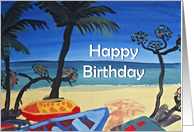 Painted Tropical Scene Birthday card