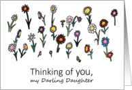 Thinking of You My Darling Daughter with Happy Smiling Cartoon Flowers card