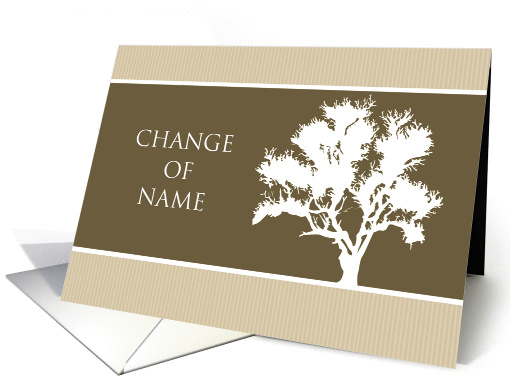Change of Name Announcement - Sepia Pinstriped Tree Silhouette card