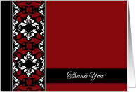 Business Thank You Elegant Red and Black Damask card