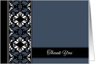 Business Thank You Elegant Black and Blue Damask card