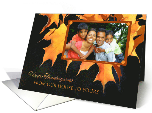 Thanksgiving Golden Maple Leaves Custom Photo card (1057499)