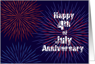 Happy Anniversary on the 4th of July - Red and Blue Fireworks card