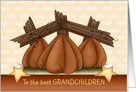 Happy Halloween for Grandchildren -Three Pumpkins in a Pumpkin Patch card