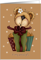 Christmas Money Enclosed - Teddy Bear with Gift and Snowflakes card