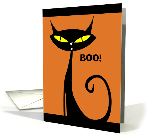 Halloween Boo Black Cat with Yellow Eyes card (1127392)