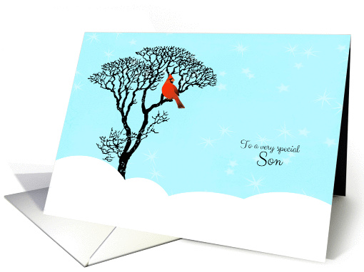 Christmas for Son - Snow Scene, Red Cardinal in Tree card (1181488)