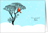 Christmas for Son - Snow Scene, Red Cardinal in Tree card