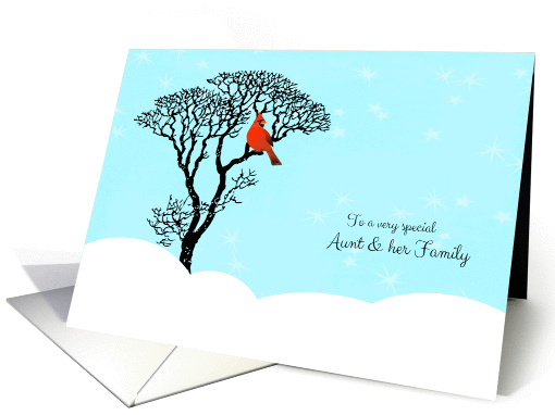 Christmas for Aunt and her Family - Red Cardinal in Tree card