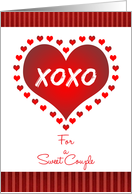 Happy Anniversary on Valentine’s Day Red Hearts and Stripes XOXO card