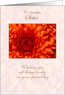For Sister from Sister on Mother’s Day Orange Dahlia card