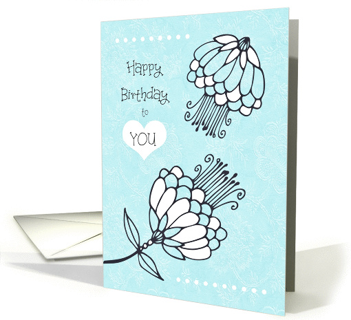 Happy Birthday Aqua Turquoise Flowers card (1374278)