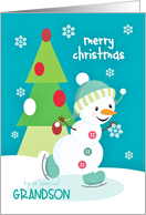 Merry Christmas for Grandson Ice Skating Snowman card