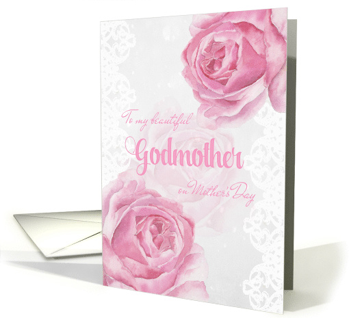 Mother's Day for Godmother Pink Roses and Lace card (1464616)
