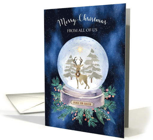 Merry Christmas From All of Us Peace on Earth Reindeer Snow Globe card