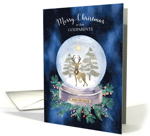 Christmas for Godparents Peace on Earth Reindeer Snow Globe card