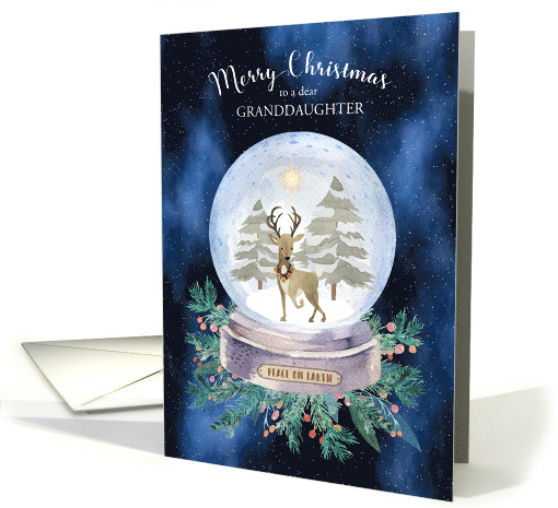 Christmas for Granddaughter Peace on Earth Reindeer Snow Globe card