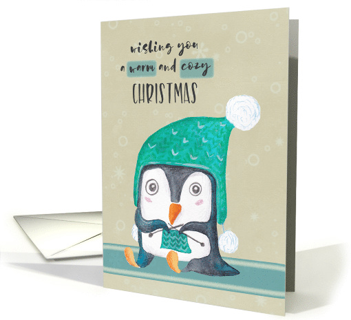 Penguin Knitting Warm and Cozy Christmas card (1486128)