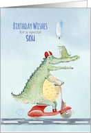 Happy Birthday for Son Crocodile Riding a Scooter card