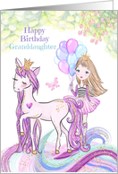 Happy Birthday for Granddaughter Princess with Unicorn and Balloons card