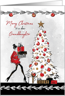 Christmas for Granddaughter Stylish Lady with Gifts and Christmas Tree card