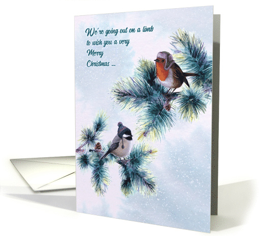 Christmas Birds Going Out on a Limb Robin and Little Chickadee card