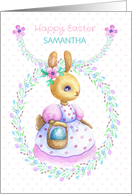Happy Easter for Girls Custom Name Easter Bunny with Colored Egg card