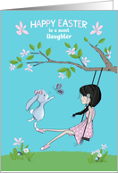 Happy Easter to Daughter Girl on Swing with Bunny and Butterfly card