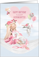 Happy 5th Birthday Goddaughter Ballerina, Unicorn, Rabbit and Balloons card